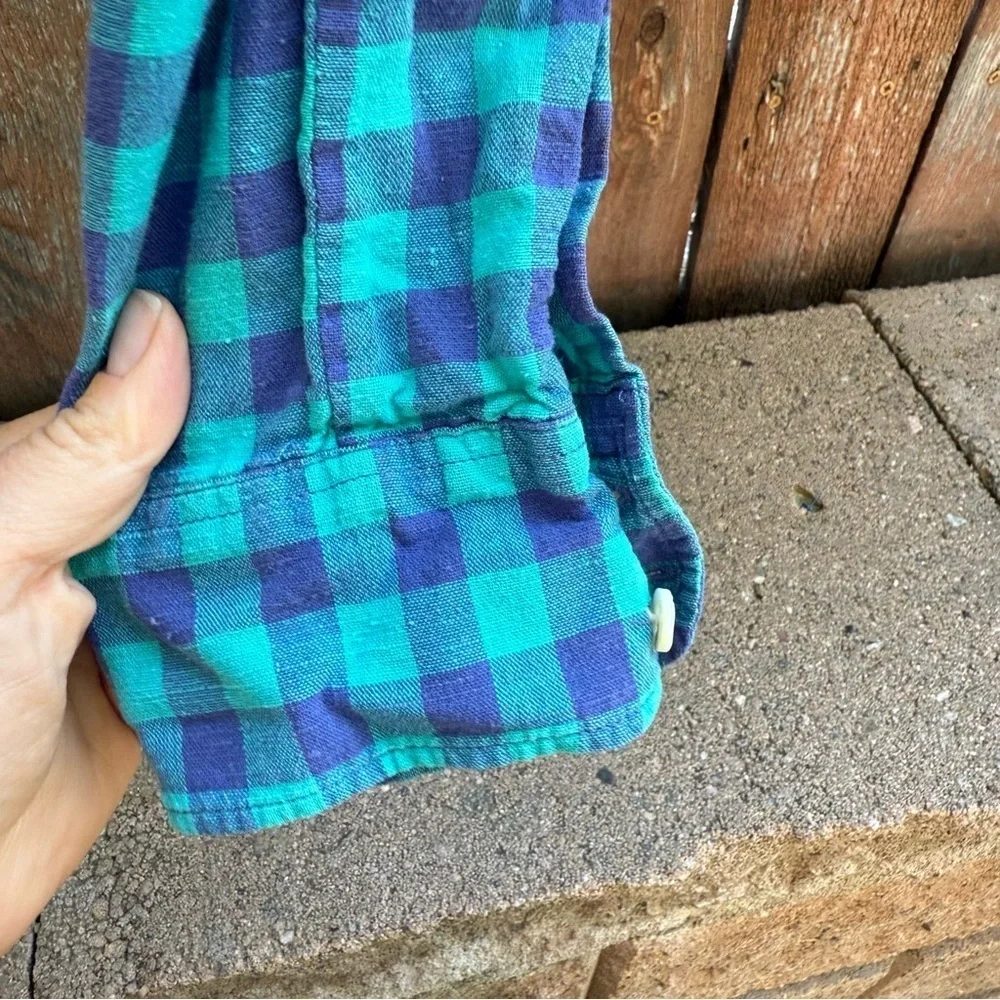 J CREW Women’s Green Blue Plaid Check Cotton Pull Over Blouse Shirt Size 4